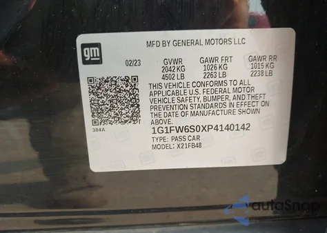 2023 Chevrolet Bolt Ev Fwd 1Lt from USA, damaged, VIN 1G1FW6S0XP4140142